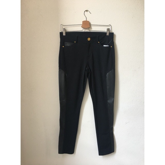 Michael Kors Faux-Leather Panel Moto Skinny Pants - Picture 3 of 7